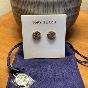 Tory Burch Gold Rope Logo Stud Earrings